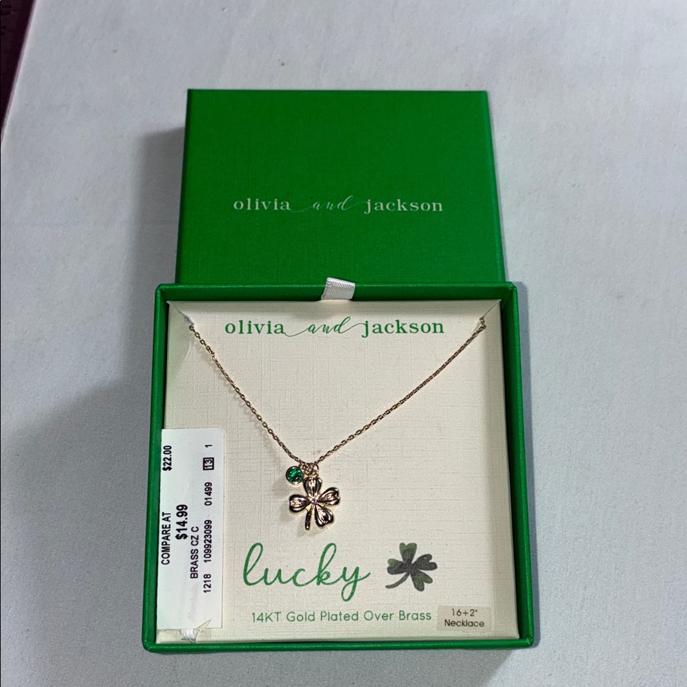 Olivia and Jackson 16”  14 karat gold plated over brass 4 leaf clover necklace